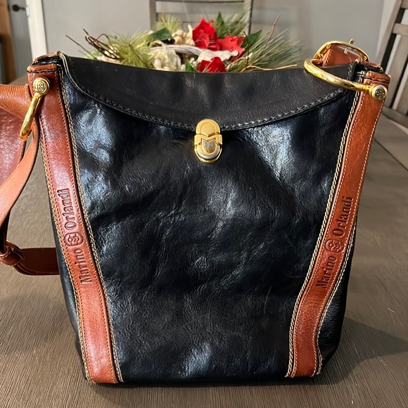 Sac à Main En Cuir Marino Orlandi Italie, Marron Avec Détails Dorés - Format Sacoche, Fermeture Zip